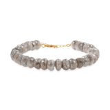 New York Mist Moonstone faceted bracelet with delicate gray beads, showcasing elegance and ethereal shimmer.