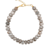 New York Mist Moonstone faceted bracelet with gold clasp, showcasing elegant gray hues and delicate shimmer.