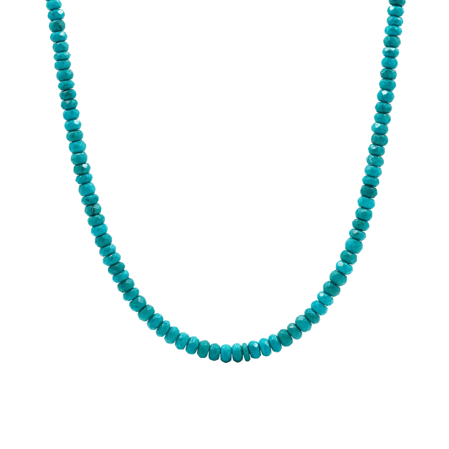 Close-up of faceted green turquoise beads in necklace – BEAMMORE craftsmanship