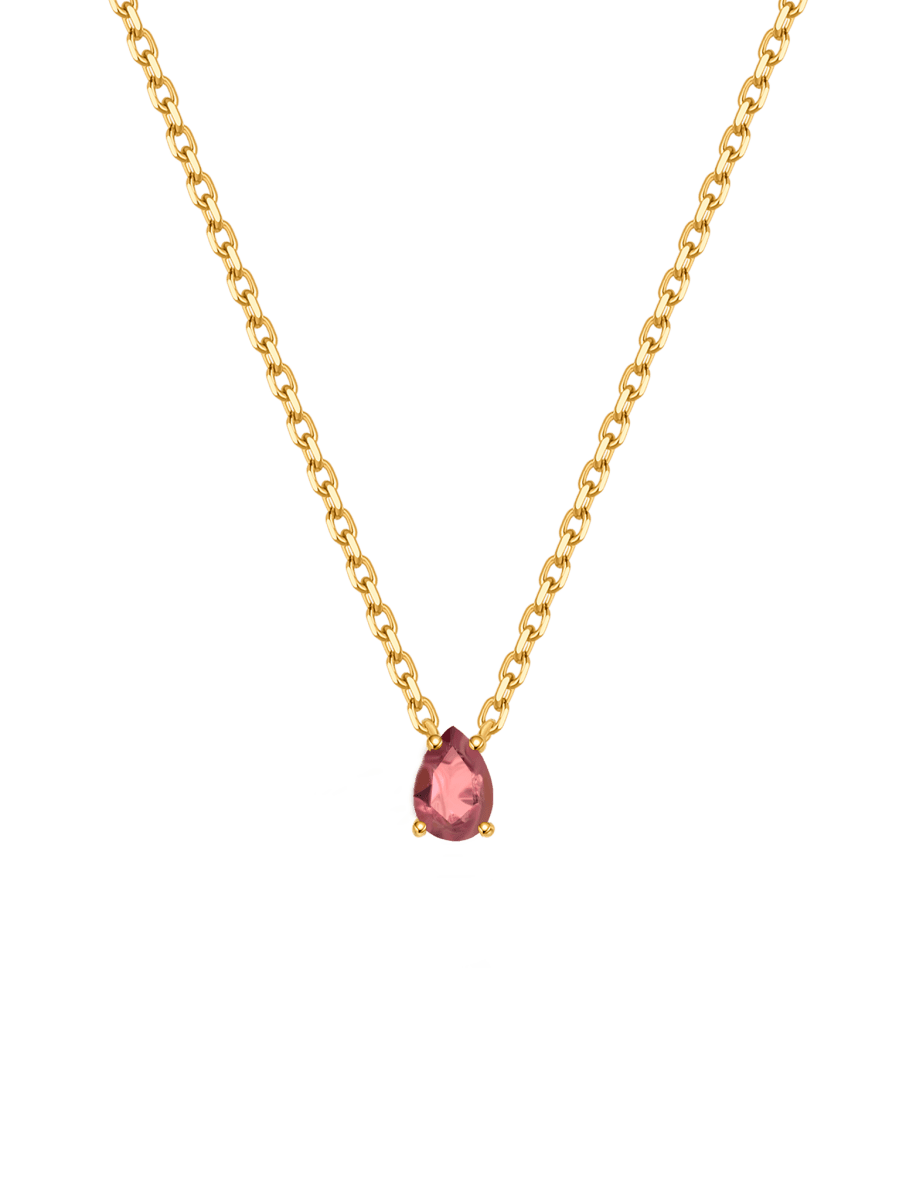 Gold-plated S925 sterling silver necklace with pear-cut pink tourmaline, perfect for October birthdays.