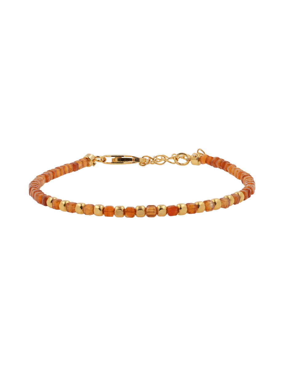 Dainty orange garnet bracelet featuring gold-plated S925 beads, perfect for layering or solo wear.