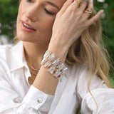AURA DUO Sun Stone Biwa-Style Stick Pearl Bracelet with Spacer Beads
