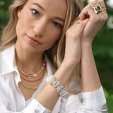 AURA DUO Clear Quartz Biwa-Style Stick Pearl Bracelet