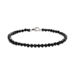 Black Onyx faceted bracelet for men, 4mm beads with sterling silver clasp, promotes strength and emotional balance.
