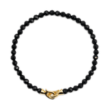 Black Onyx faceted bracelet for men with 4mm beads and gold clasp for protection and emotional balance.