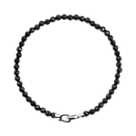 Black Onyx faceted bracelet for men, 4mm beads with sterling silver clasp, promotes protection and emotional balance.