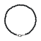 Black Onyx faceted bracelet for men, 4mm beads with sterling silver clasp, promotes protection and emotional balance.