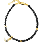 Black Tourmaline faceted bracelet with gold spacer beads and moon charm for energy protection.