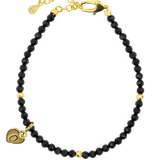 Protection Black Tourmaline Faceted Dainty Bracelet with Silver Spacer Bead & Heart Charm 3mm