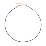 Dainty blue sapphire necklace with 925 sterling silver clasp, symbolizing strength and wisdom.