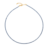 Dainty blue sapphire necklace with 925 sterling silver clasp, symbolizing strength and wisdom.