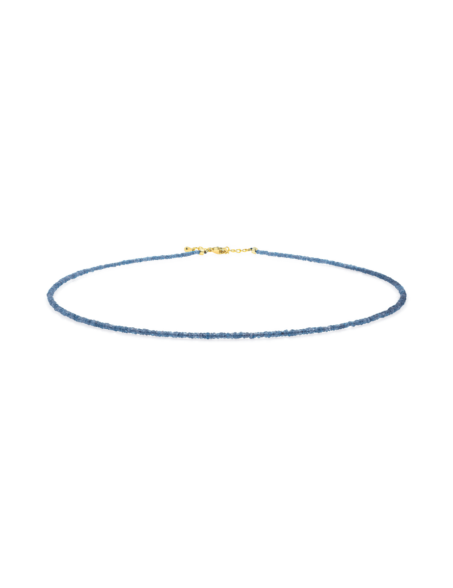 Dainty Protection Blue Sapphire Faceted Necklace with 925 sterling silver clasp, symbolizing strength and wisdom.