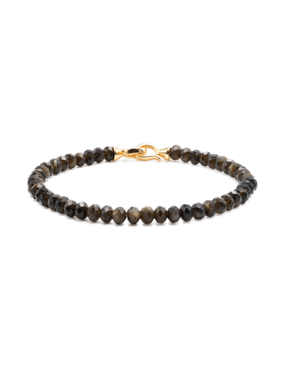 Protection Gold Obsidian Bracelet for men with 3x4mm faceted beads and a sterling silver clasp.