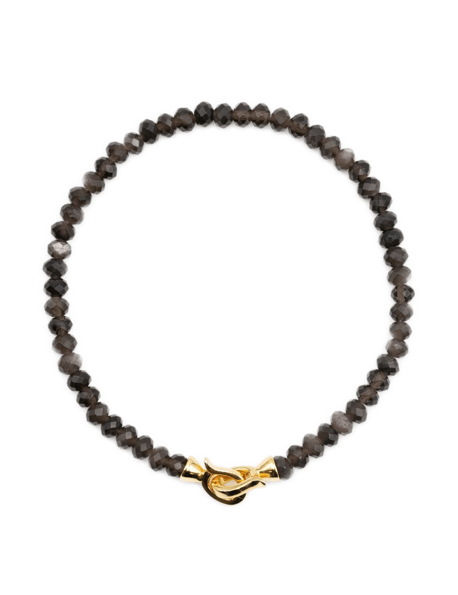 Protection Gold Obsidian Bracelet with 3x4mm faceted beads and gold clasp for men, promoting grounding and emotional healing.