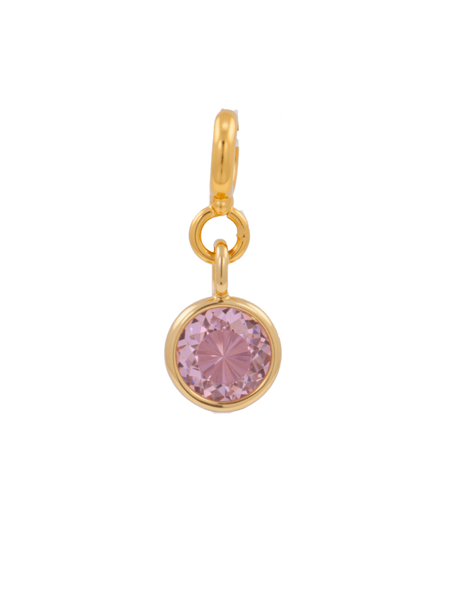Protection Lavender Pink Zircon charm with gold setting, ideal for promoting balance and emotional well-being.