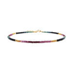 Rainbow Sapphire necklace with faceted beads and 925 sterling silver clasp, promoting positivity and personal growth.