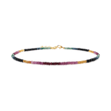 Rainbow Sapphire necklace with faceted beads and 925 sterling silver clasp, promoting positivity and personal growth.