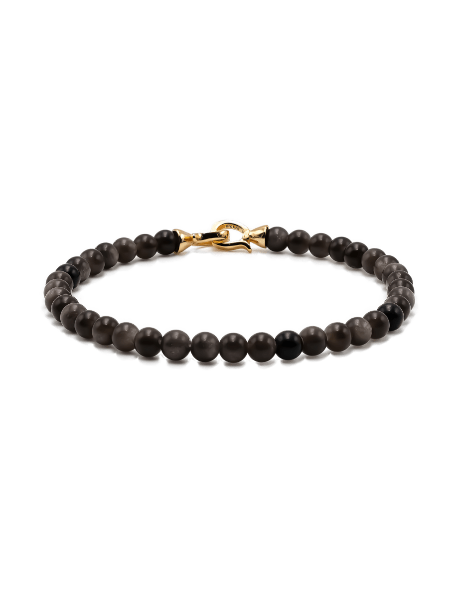 Protection Silver Obsidian Bracelet 4mm for Men