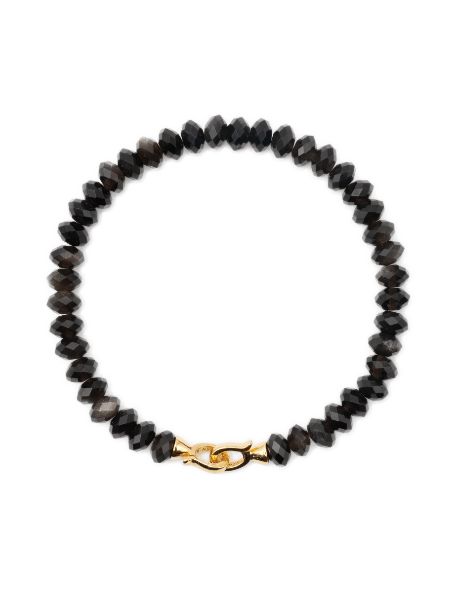 Protection silver obsidian bracelet with 4x6mm faceted beads for men, promoting grounding and emotional healing.