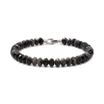 Protection Silver Obsidian Bracelet for men with 4x6mm beads, 925 sterling silver clasp for grounding and emotional healing.