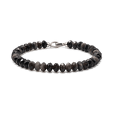 Protection Silver Obsidian Bracelet for men with 4x6mm beads, 925 sterling silver clasp for grounding and emotional healing.