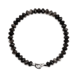 Protection Silver Obsidian Bracelet 4x6mm for men, featuring faceted beads and a sterling silver clasp.