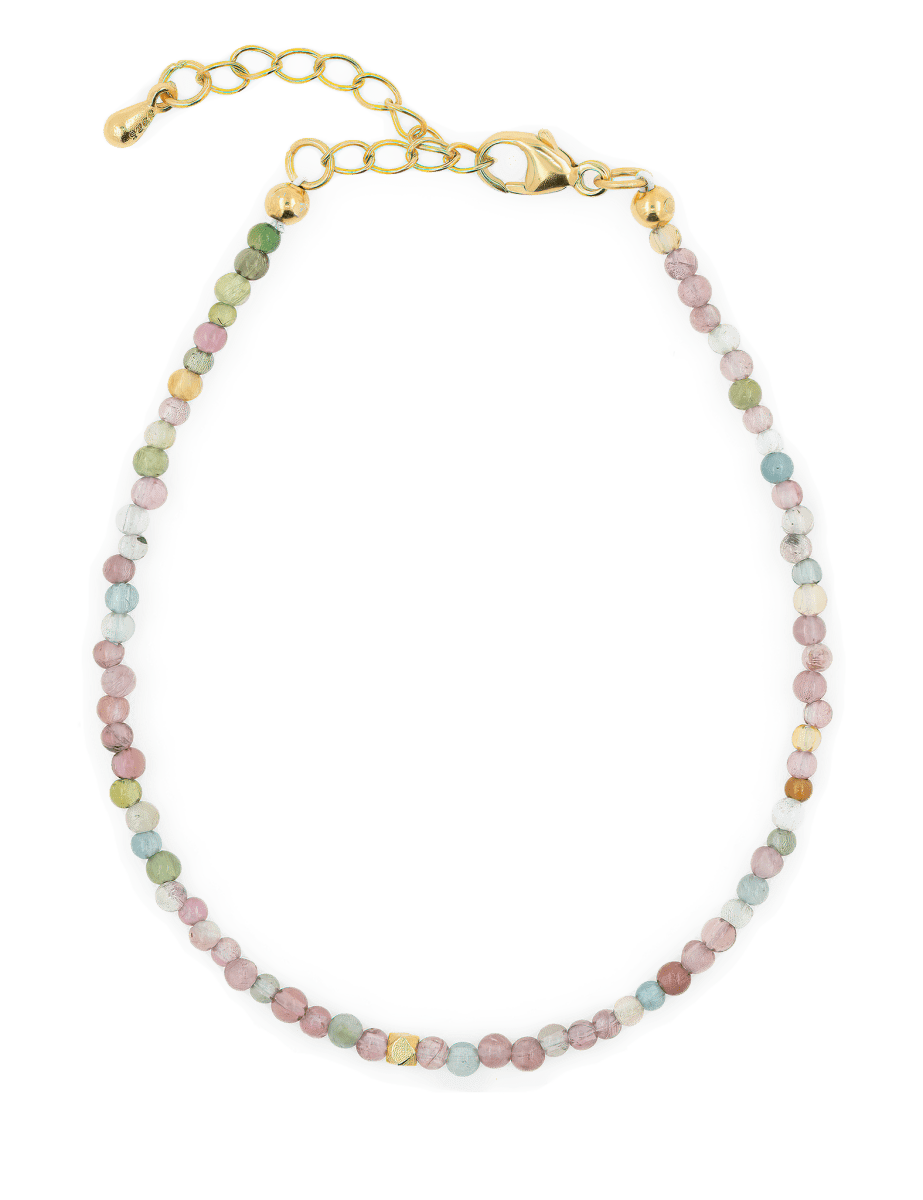 Protection Tourmaline Dainty Bracelet with silver spacer bead and colorful stones for energy shielding.
