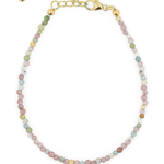 Protection Tourmaline Dainty Bracelet with silver spacer bead and colorful stones for energy shielding.