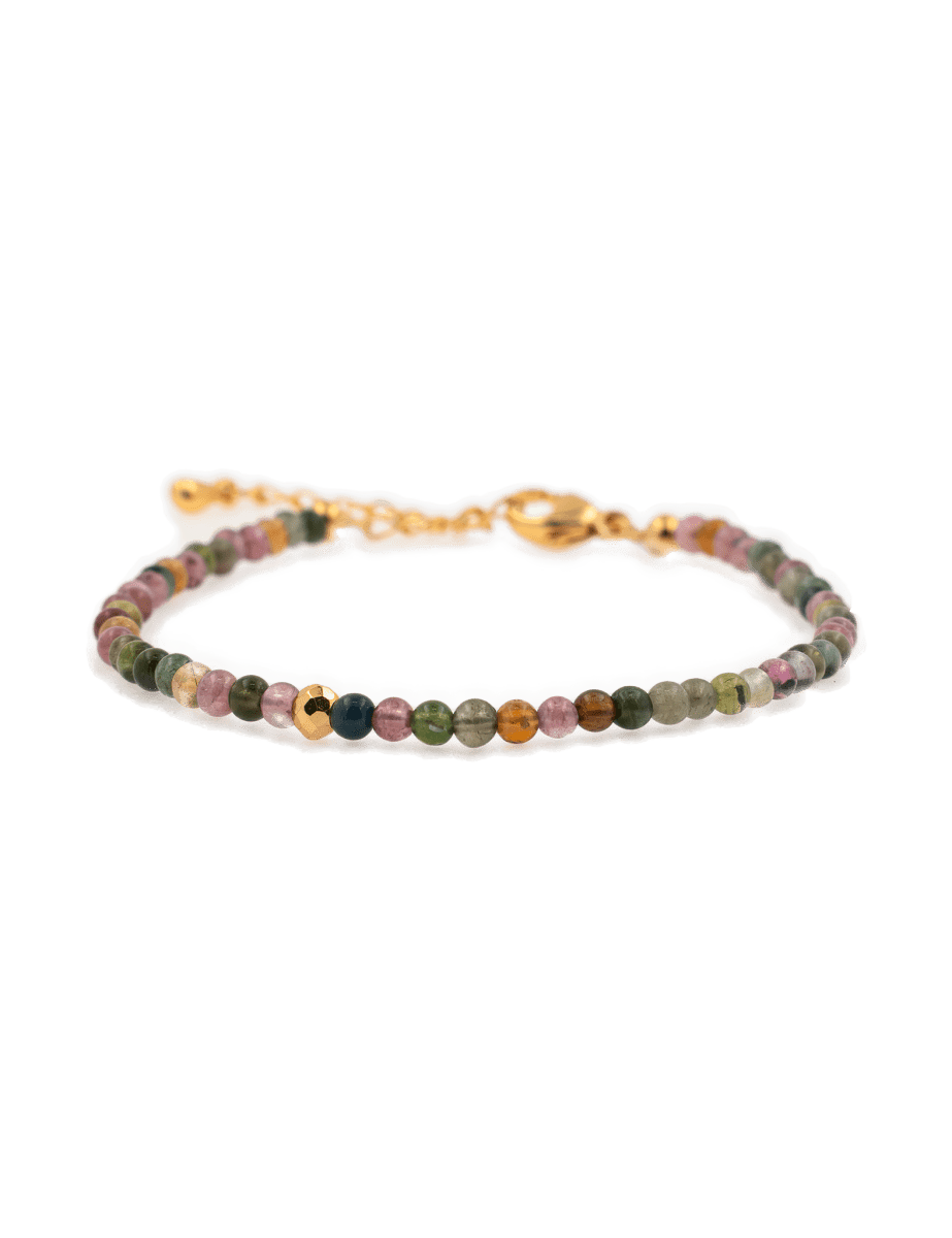 Dainty Tourmaline bracelet with silver spacer beads, known for protective energy and emotional grounding.