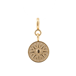 Gold sun charm with zircon embellishments, symbolizing protection, vitality, and positive energy.