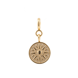 Gold sun charm with zircon embellishments, symbolizing protection, vitality, and positive energy.