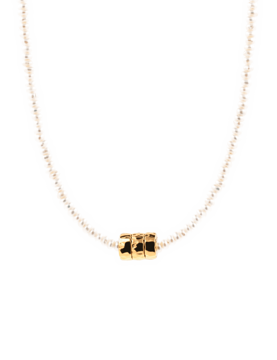 Purity Freshwater Pearl dainty necklace with gold-plated nugget, lightweight and classic elegance