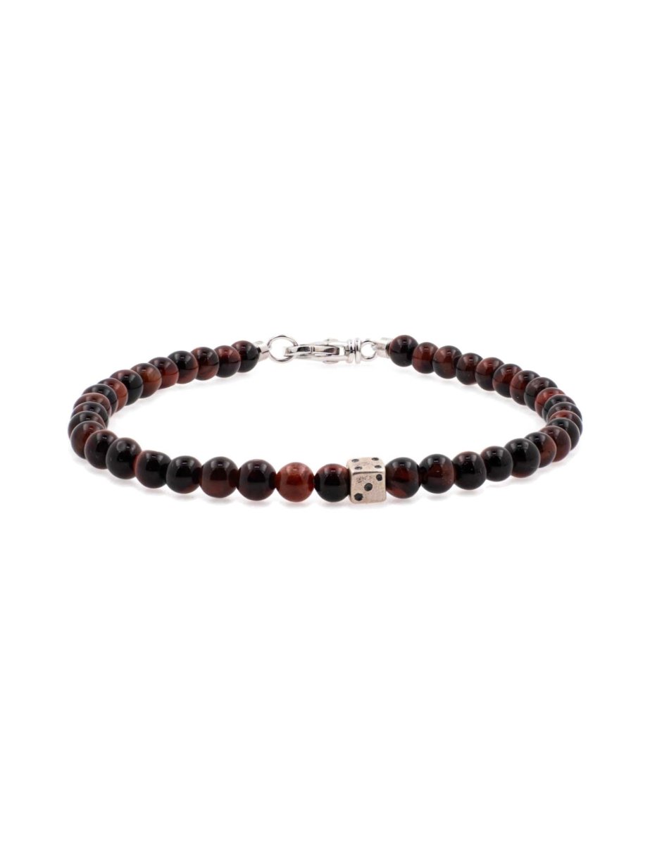 Red Tiger‘s Eye Bracelet with Sterling Silver Dice Spacer Beads for men – 4mm - BeamMore