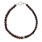 Red tiger eye bracelet for men with sterling silver dice spacer beads, 4mm handcrafted stylish accessory.