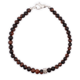 Red tiger eye bracelet for men with sterling silver dice spacer beads, 4mm handcrafted stylish accessory.