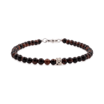 Red tiger eye bracelet for men with 4mm beads and sterling silver dice spacer accents.