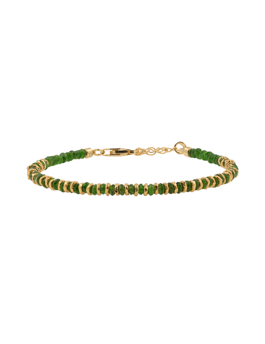 Renewal diopsite beaded bracelet with gold-plated sterling silver spacers for elegant stacking or solo wear.