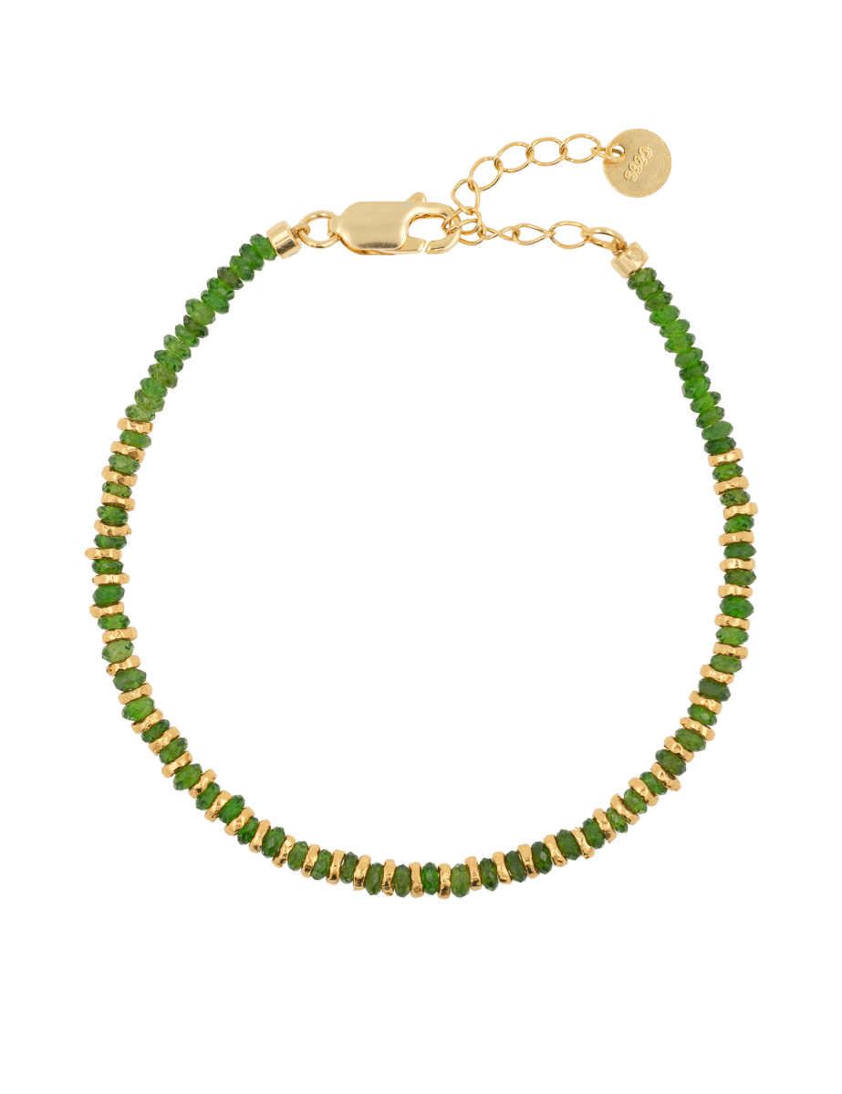 Renewal diopsite beaded bracelet with gold-plated sterling silver spacers, elegant and restorative design.