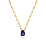 Gold-plated lab-grown sapphire necklace with pear-cut gemstone, showcasing elegance and charm for September birthdays.
