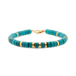 Turquoise & gold-plated sterling silver faceted bracelet for men, handcrafted with 6x3mm beads promoting inner peace.