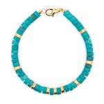 Turquoise and gold-plated sterling silver faceted bracelet for men, handcrafted 6x3mm beads, promoting inner peace.