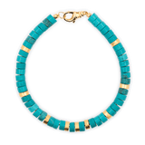 Turquoise and gold-plated sterling silver faceted bracelet for men, handcrafted 6x3mm beads, promoting inner peace.
