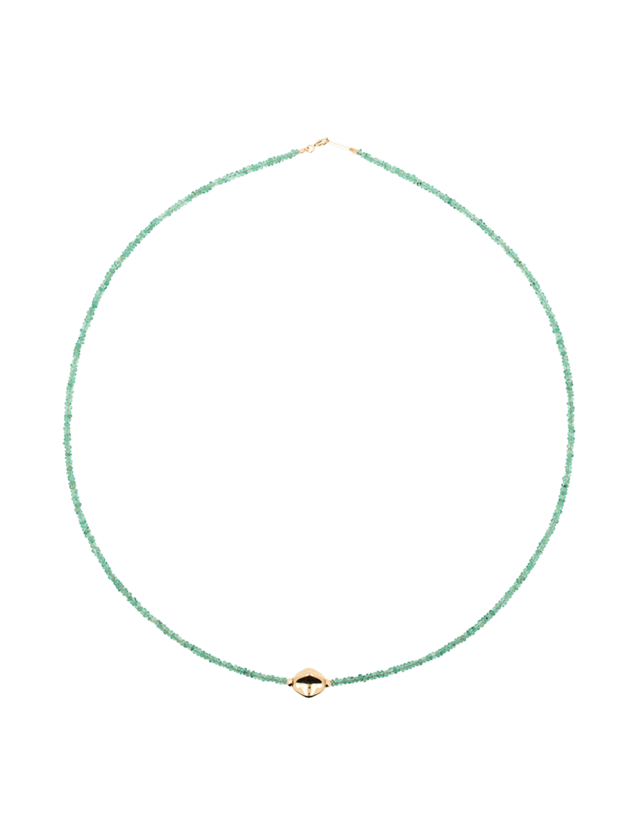 SHANGHAI Emerald Beaded Necklace in 18K Gold, elegant adjustable jewelry, classic sophistication and modern design.