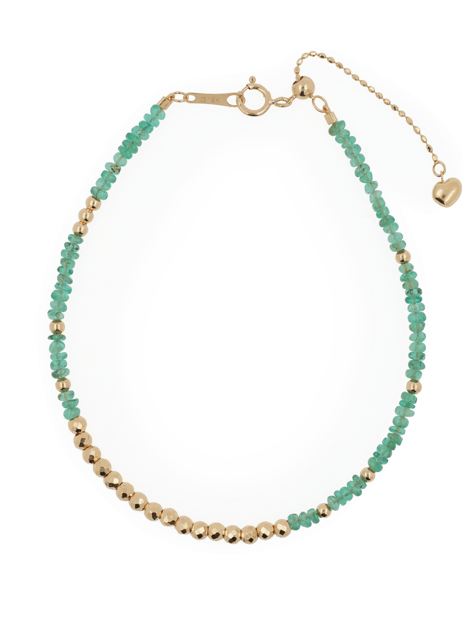 SHANGHAI Emerald Garden Light Beaded Bracelet with emerald beads and 18K gold accents, adjustable length for elegant layering.