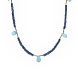 SHANGHAI sapphire and blue topaz drop pendant necklace in 18K gold, handcrafted elegance with depth and brilliance.