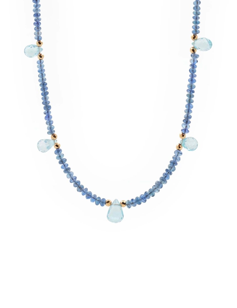 BEAMMORE Light Sapphire & Blue Topaz 18K Gold Necklace – Faceted Gemstone Jewelry