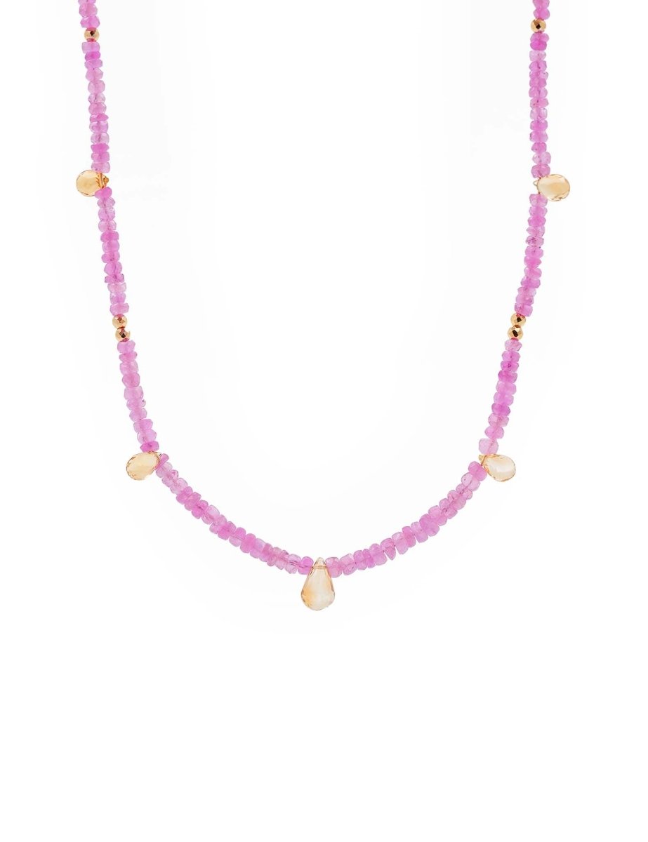 BEAMMORE Pink Sapphire & Citrine 18K Gold Necklace – Faceted Gemstone Jewelry