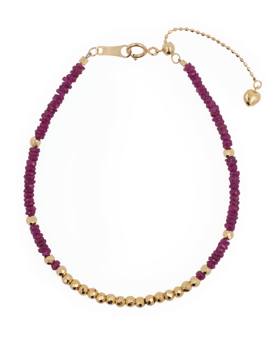 SHANGHAI Ruby Beaded Bracelet featuring gold accents, adjustable length, handcrafted with passion and vitality.