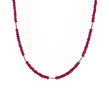 Vibrant SHANGHAI Ruby floral tube beaded necklace in 18K gold, showcasing passion and elegance.