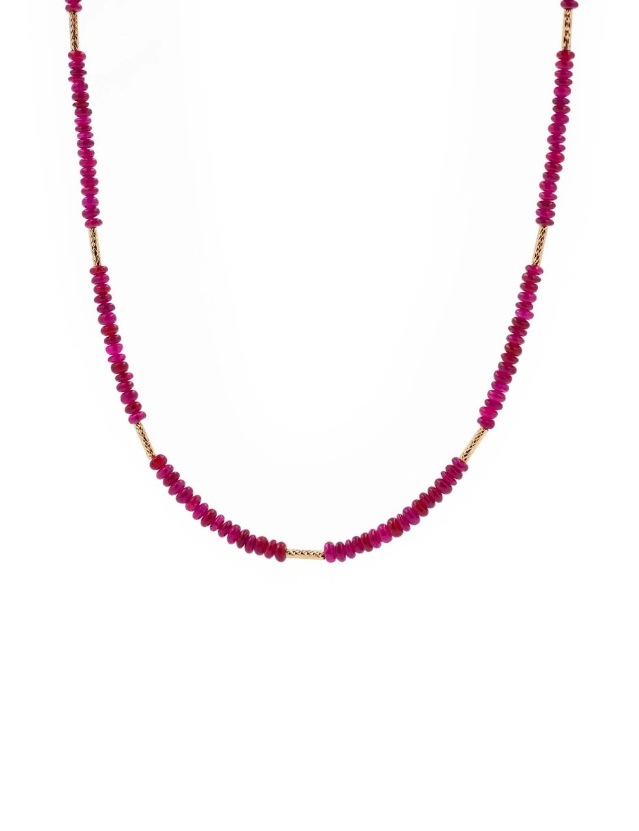 BEAMMORE Ruby Floral Tube Beaded 18K Gold Necklace – Beaded Gemstone Jewelry